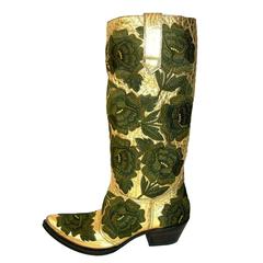 New GIANNI BARBATO WESTERN BULLHIDE LEATHER EMBROIDERED BOOTS