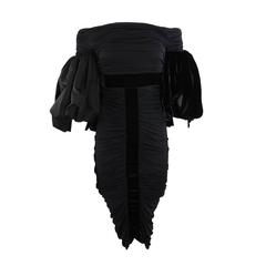 Giambattista Valli Black Ruched Silk and Velvet Runway Dress