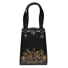Black Box Handbag with Gold Flowers 12