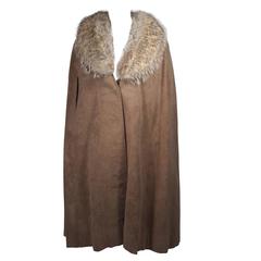 Nolan Miller Brown Suede Cloak with Fox Fur Collar 8