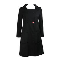 Vintage Jax Black Silk Dress Coat with Coral Color block Button Size Small Medium