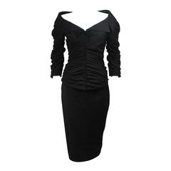 Thierry Mugler 1950's Style Black Ruched Skirt Suit Size 36