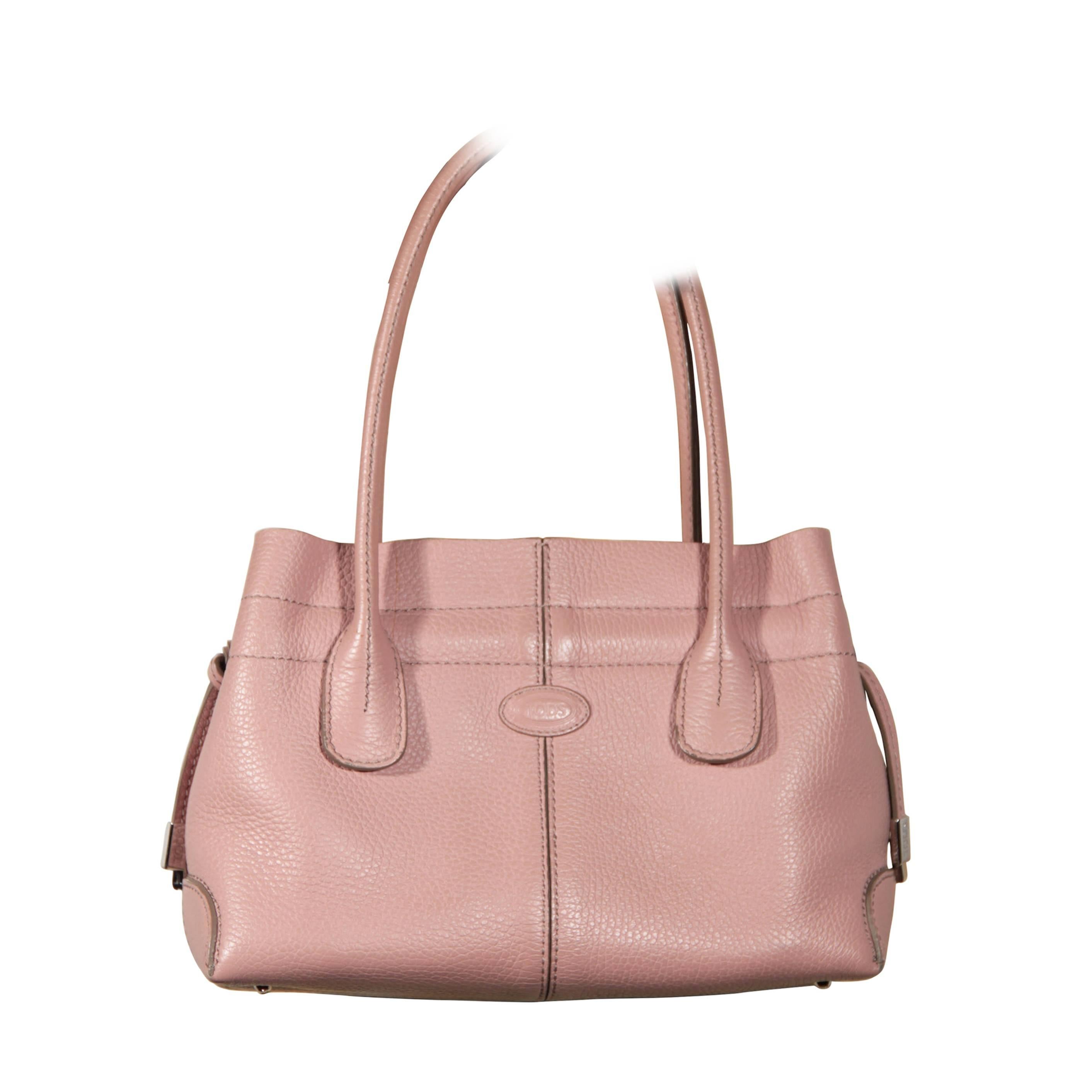 TOD'S Italian Pink Pebbled Leather Small NEW D BAG Handbag TOTE Shoulder Bag