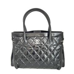 Chanel Black Portobello Tote In Glazed Calf With Silver Hardware.