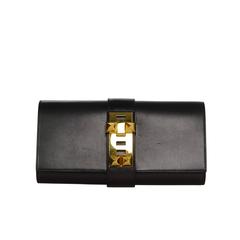 Hermes Black Box Leather 29cm Medor Clutch Bag GHW