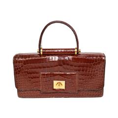 1940's HERMES crocodile top handle bag with geometric hardware 9