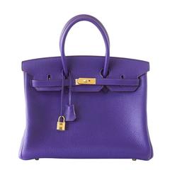 Hermes Birkin 35 Bag HSS Purple Iris Pink Bois de Rose Clemence Gold Hardware