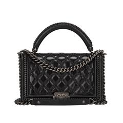 Chanel Black Quilted Shiny Goatskin New Medium Boy Bag With Top Handle