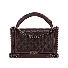 Chanel Burgundy Quilted Shiny Goatskin New Medium Boy Bag With Top Handle