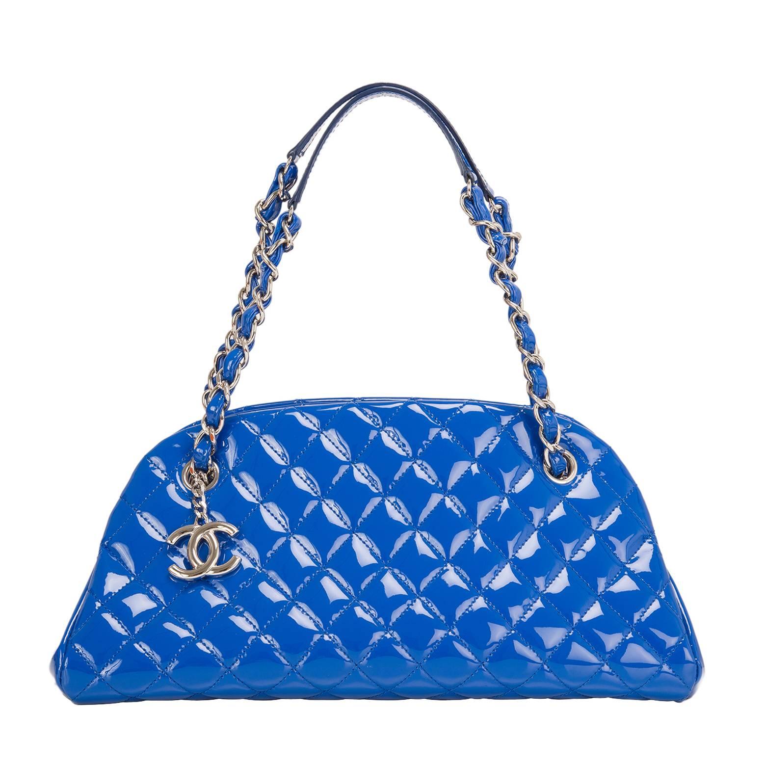 Chanel Blue Quilted Patent Medium Just Mademoiselle Bag