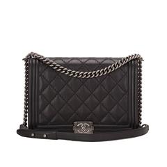 Chanel Pearlized Black Double Quilt Calfskin Large Boy Bag