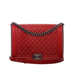 Chanel Dark Red Quilted Caviar Large Boy Bag