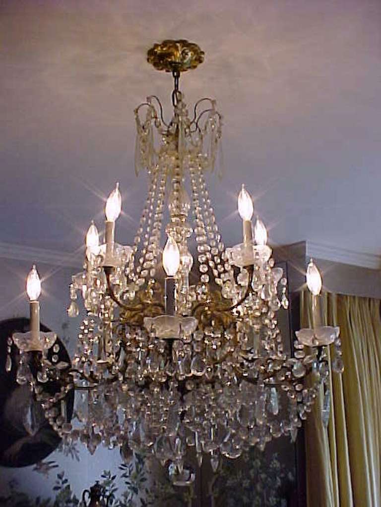 Grand doyenne decorator sister parish decorated the Harkness Estate mansion and selected the marvellous crystal chandelier for the dining room.
19th century finest quality, elegant Louis XV/Marie Therese crystal, double tier ten-light chandelier;