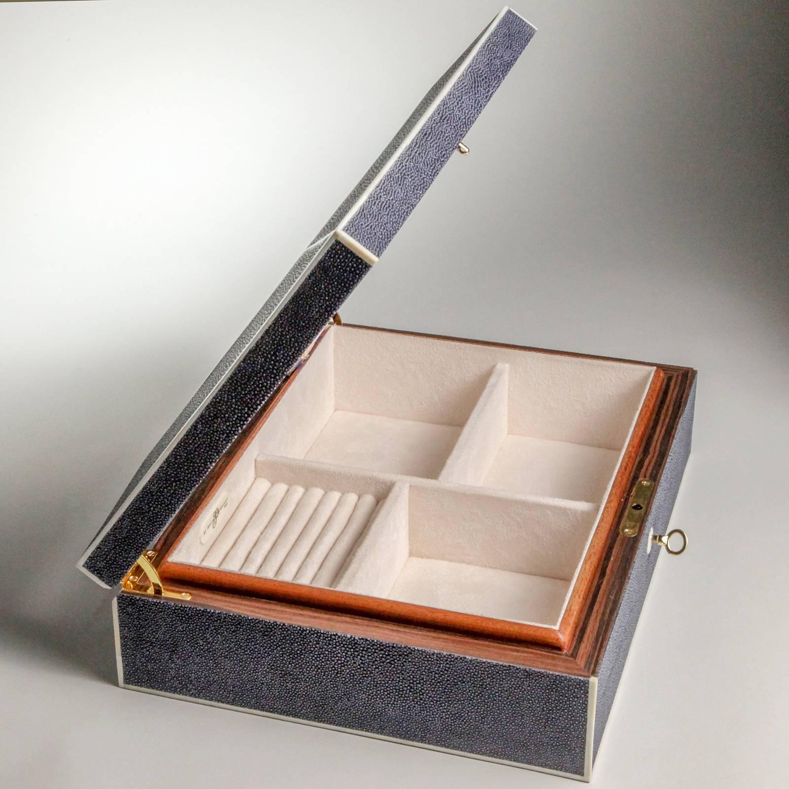 Blue Shagreen Jewelry Box In Excellent Condition In New York, NY