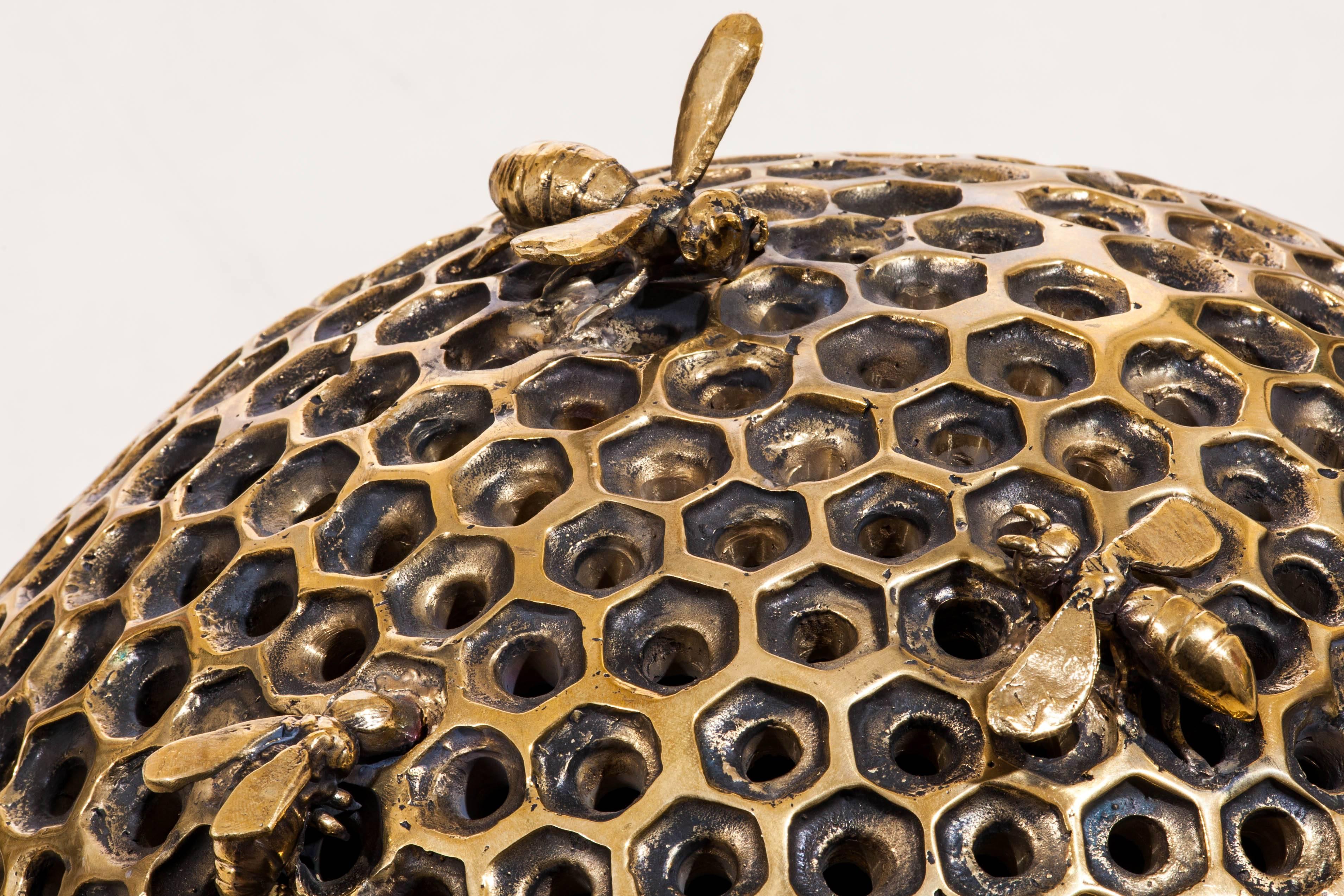 Honeycomb with bees 2000 by Jessica Carrol. Contemporary sculpture in bronze - Gold Figurative Sculpture by Unknown