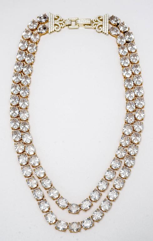 Antique Russian Gold Vermeil Style Two Row Faux Oval Diamond Necklace ...