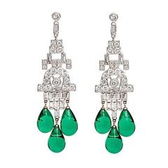 Faux Diamond Emerald Art Deco Style Chandelier Earrings