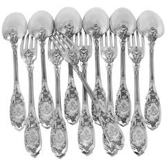 Puiforcat Rare French Sterling Silver Dessert Flatware Set 12 pc Moderne Model