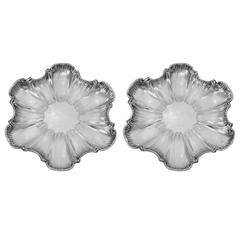 Soufflot Fabulous French All Sterling Silver Flower-Shaped Dishes Pair Rococo