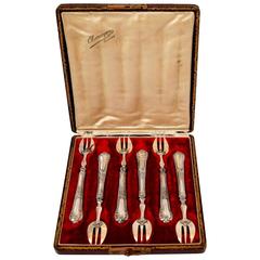 Coignet Antique French All Sterling Silver Oyster Forks Original Box