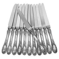 Puiforcat French Sterling Silver Dessert Knife Set 12 Pc, New Stainless Blades