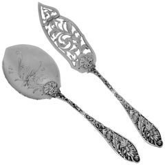 Antique Maillard Fabulous French Sterling Silver Ice Cream Set of Two Pieces Art Nouveau