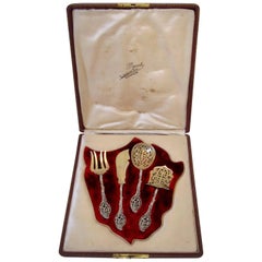  Ernie French All Sterling Silver 18K Gold Dessert Hors D'oeuvre Set with Box