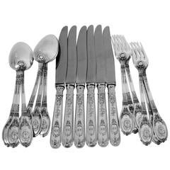 Used Lapparra Fabulous French Sterling Silver Dinner Flatware 18 Pieces Empire Torch