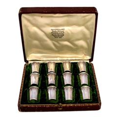 French Sterling Silver Vermeil 18K Liquor Cups, 12 Pieces in Box, Rococo