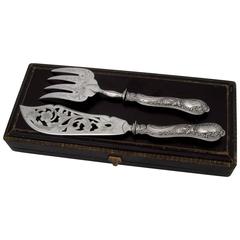 Bonnescoeur French Sterling Silver Fish Servers Two Pieces Box, Rococo 4
