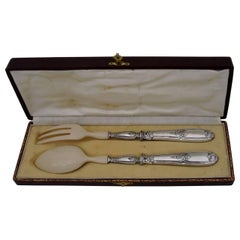 Used French Sterling Silver Salad Serving Set of Two Pieces with Original Box Regency