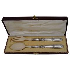 French Sterling Silver Salad Serving Set of Two Pieces with Original Box Regency 7