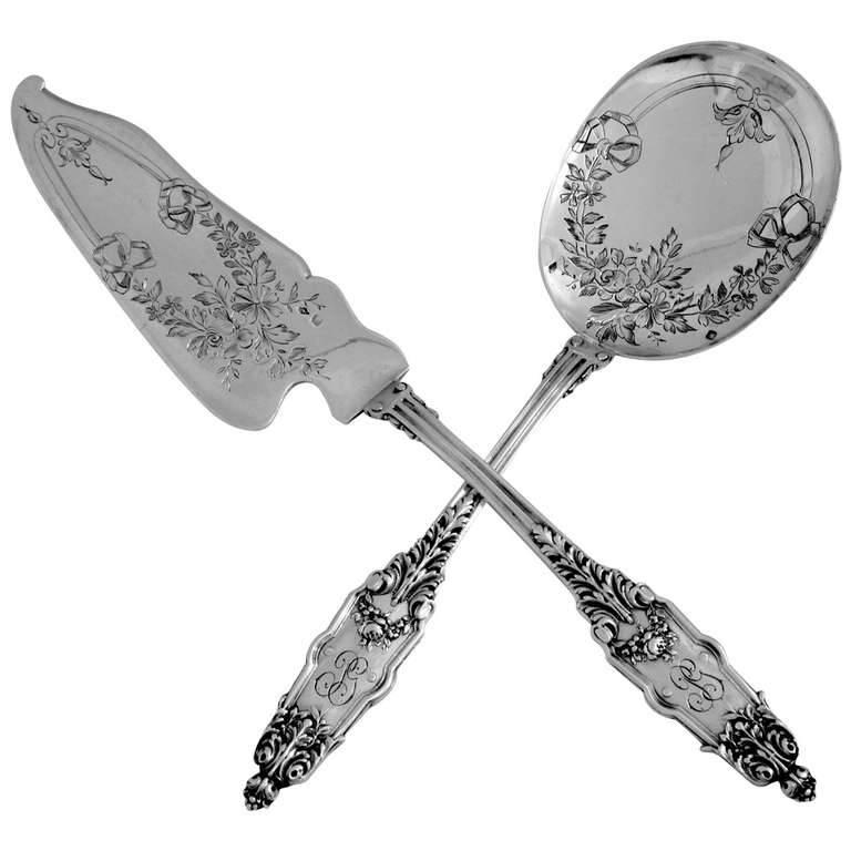 Puiforcat Fabulous French All Sterling Silver Ice Cream Set, Two Pieces Acanthus For Sale