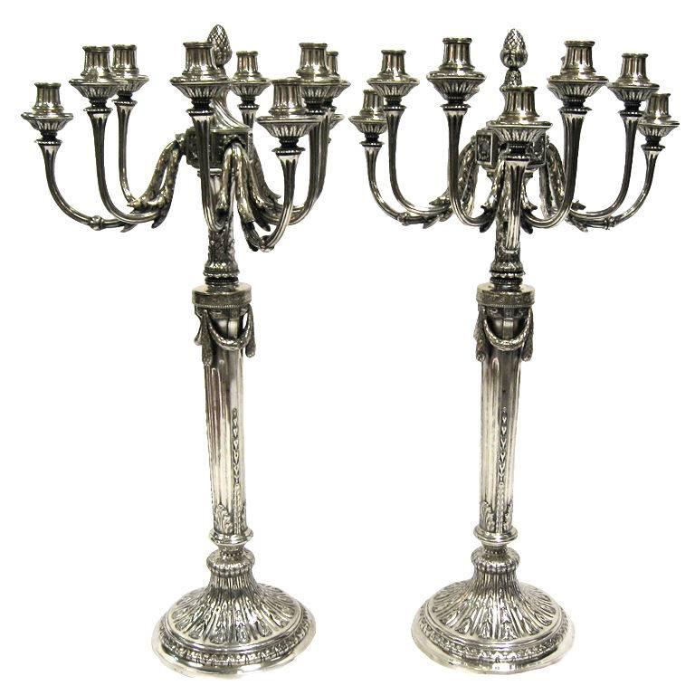 Magnificent and Impressive, Large Pair of Antique Silver Candelabra For Sale