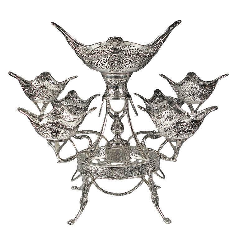 Sterling Silver Seven Basket Epergne For Sale