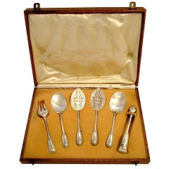 Antique Puiforcat French Sterling Silver Dessert Hors D'oeuvre Set Six Pieces with Box