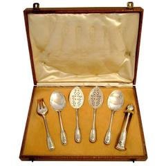 Puiforcat French Sterling Silver Dessert Hors D'oeuvre Set Six Pieces with Box 10