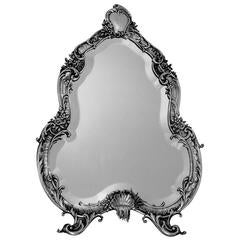 Antique Imposing French Sterling Silver Rococo Vanity Dressing Table Mirror Rococo