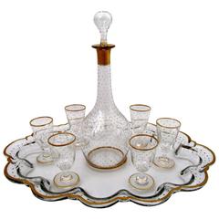 1870s Antique French Gold Enamel Crystal Baccarat Liquor or Aperitif Service