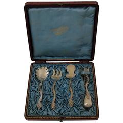 Debain French All Sterling Silver 18-Karat Gold Dessert Set Asymmetrical Rococo