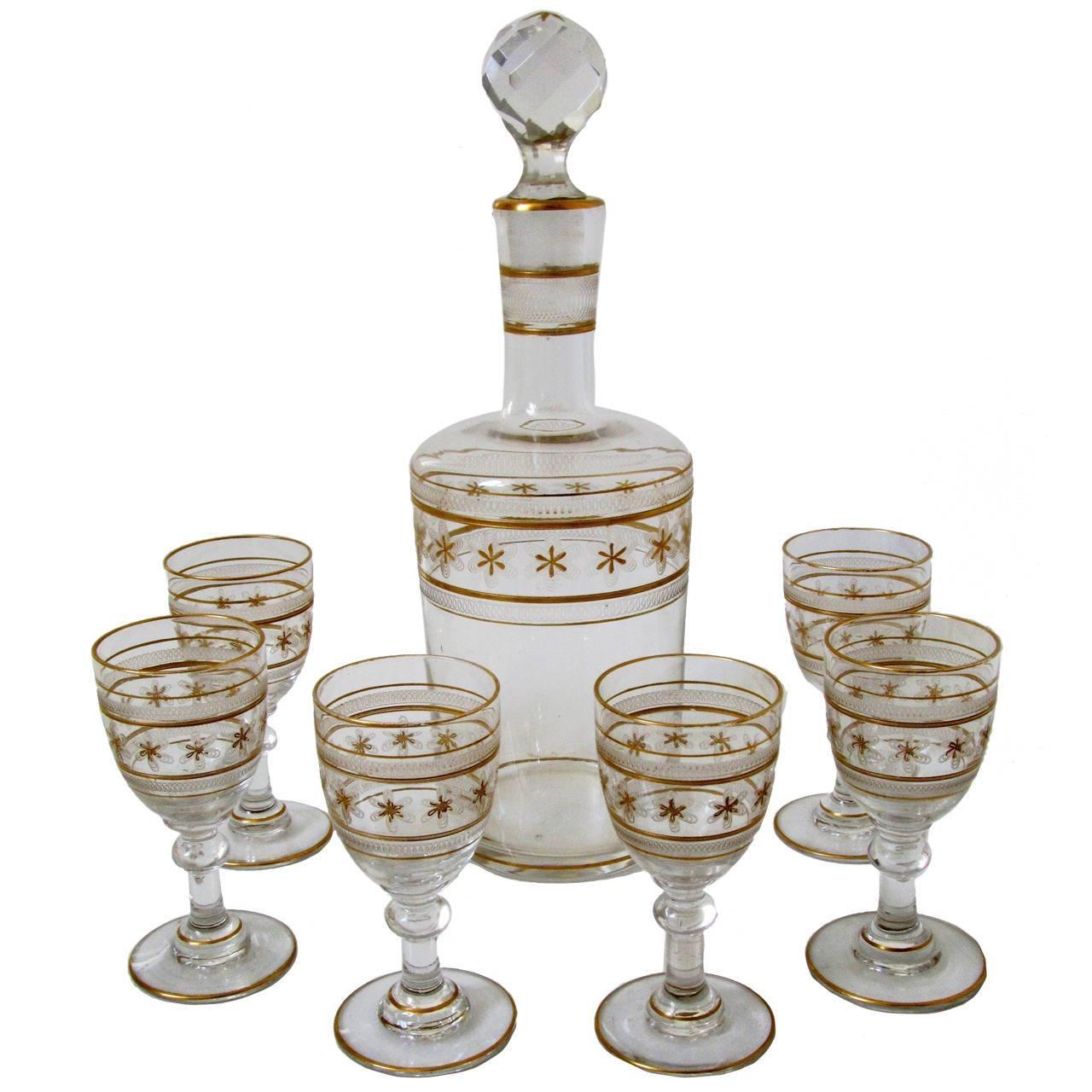Saint Louis Antique French Crystal Gilded Liquor or Aperitif Serving Set