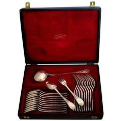 Puiforcat French Sterling Silver Dinner Flatware Set 25 Pc, Original Box, Iris