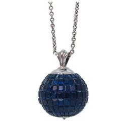 Invisibly Set Sapphire Diamond Globe Form Pendant Necklace