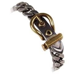 Hermes Sterling Silver Gold Curb Chain Link Belt Buckle Bracelet