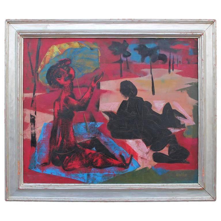 Great Joseph Wolins painting in a silver leaf frame. The painting is in excellent condition and the frame has some normal wear. 

Joseph Wolins was born in Atlantic City, New Jersey in 1915. He studied at the National Academy of Design from 1935 to