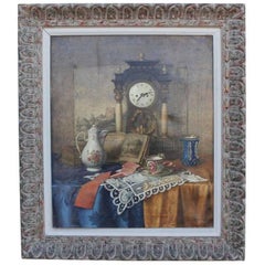 Used Still Life with Clock, Teapot, Teacup, and Book