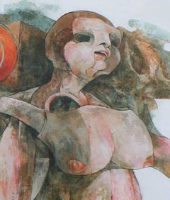 "St. Bameola's Vision", Surreal Abstract Painting of Woman and Locust