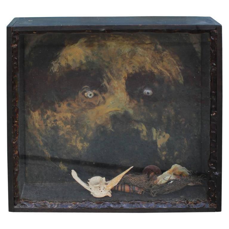 Mixed-Media Abstract Shadowbox with Bear and Seashells - Art by Bob Camblin