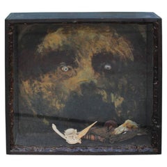 Retro Mixed-Media Abstract Shadowbox with Bear and Seashells