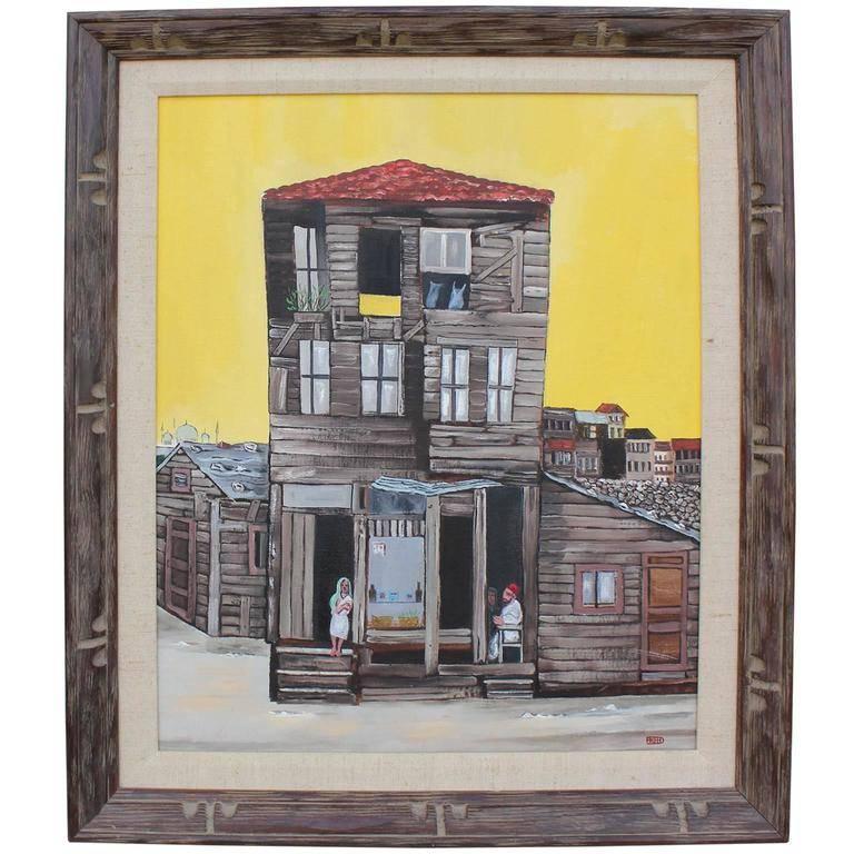 "Istanbul Tenement" Architectural Yellow Toned Painting